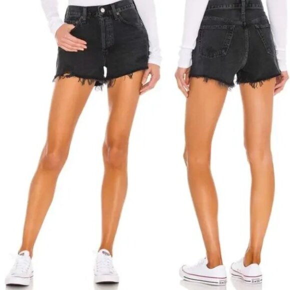 AGOLDE Parker Distressed Cutoff Denim Shorts Size 27 Zero Black Wash - Picture 1 of 7